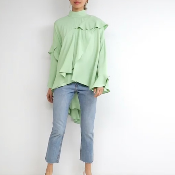 Pastel green long sleeve cascade mock neck top - Picture 11 of 16